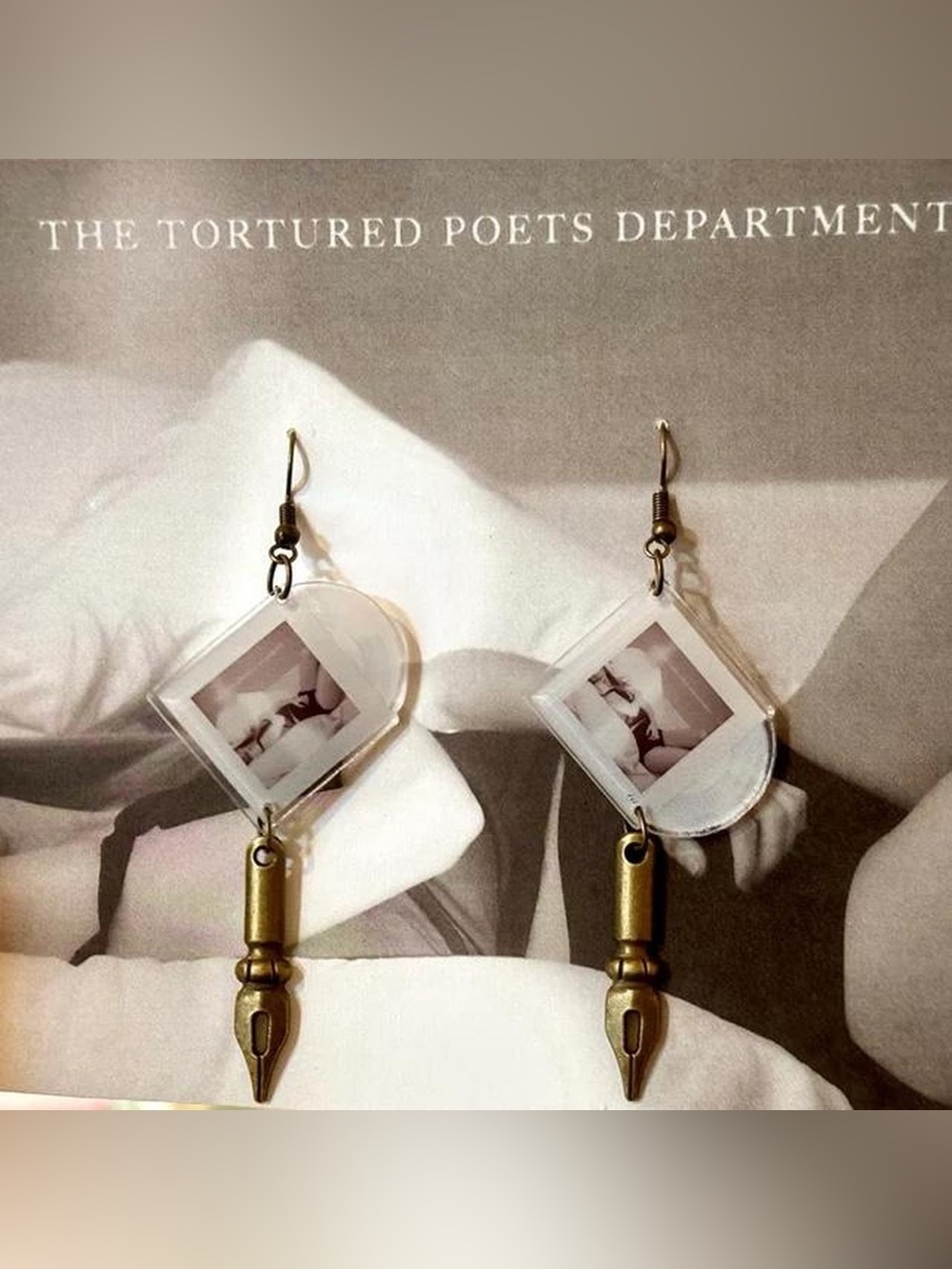 The Tortured Poets Department album cover dangle earrings Taylor Swift jewelry